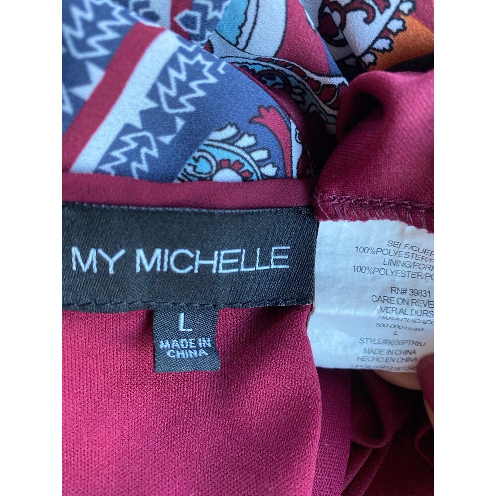 My Michelle Boho Paisley Dress Size Large Bell Sleeve Tunic Burgundy Hippie ‘70 - Picture 10 of 12